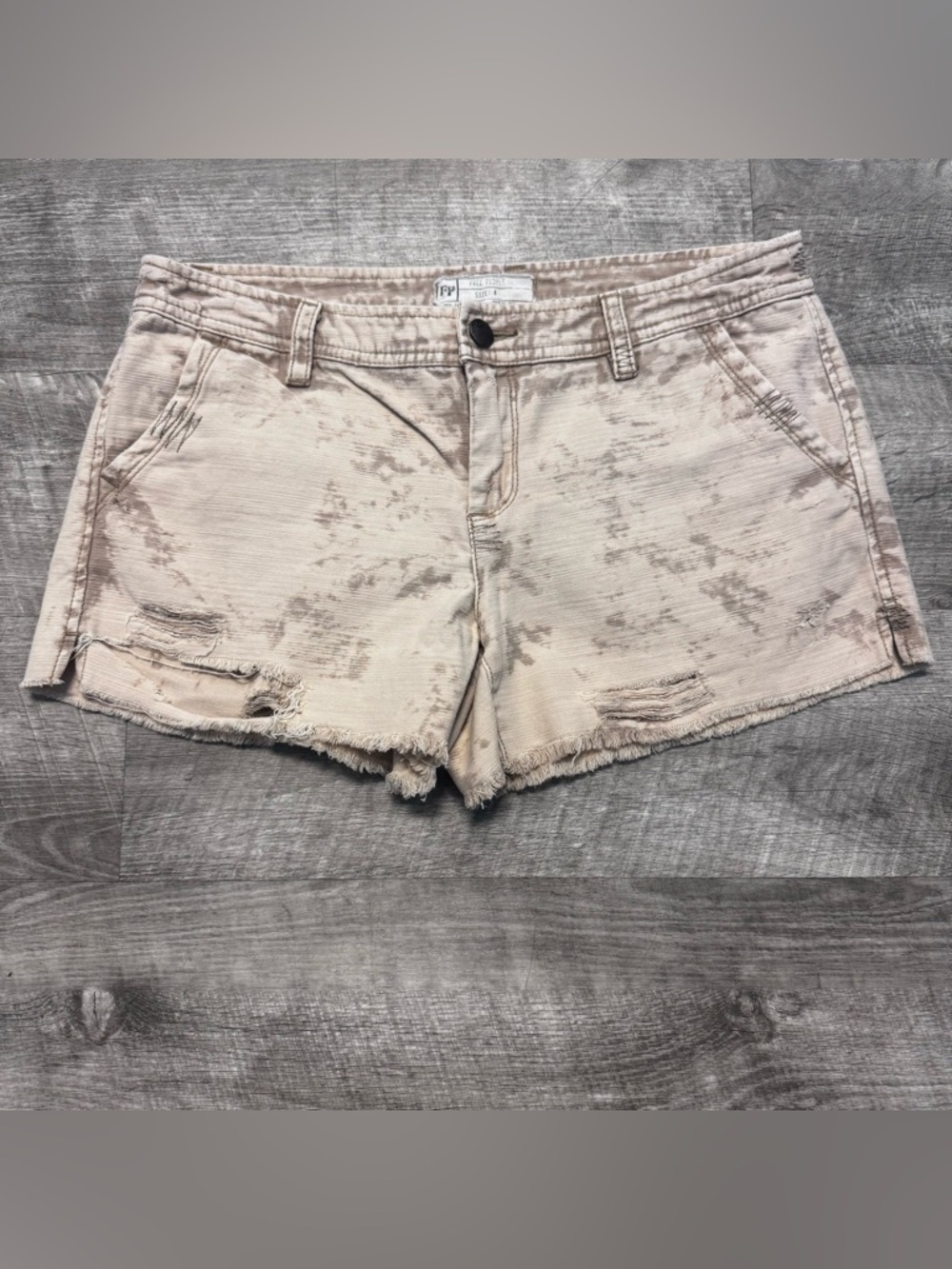 Free People Tan Brown Marbled Print Distressed Cut Off Cotton Shorts Womens Sz 4